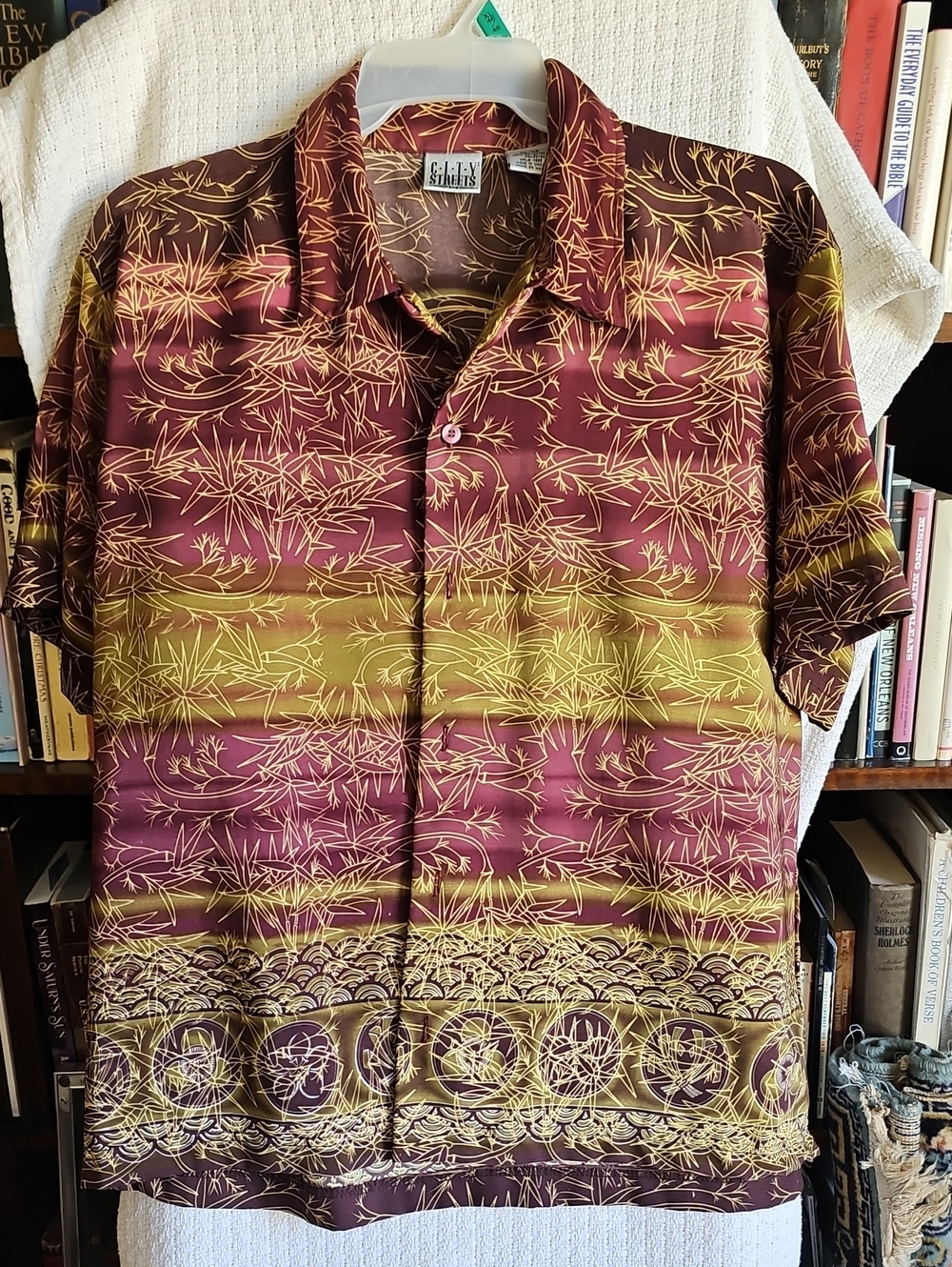 Men's Short-Sleeve Maroon & Olive Patterned Shirt